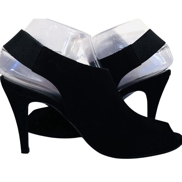 J.Crew Wmns Sz 7. 5 Black Suede Peep Toe 3” heel Slingback Shoes made in Italy - Picture 4 of 8